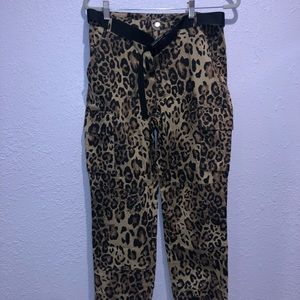 Leopard Cargo Pants with Belt